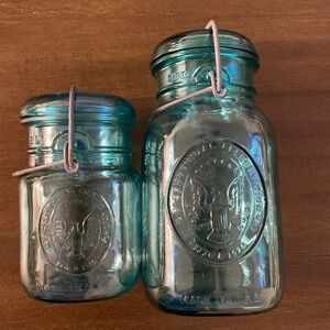 (2) Ball Ideal Bicentennial 1776-1976 Aqua Teal Blue Green Jars A11 and A8